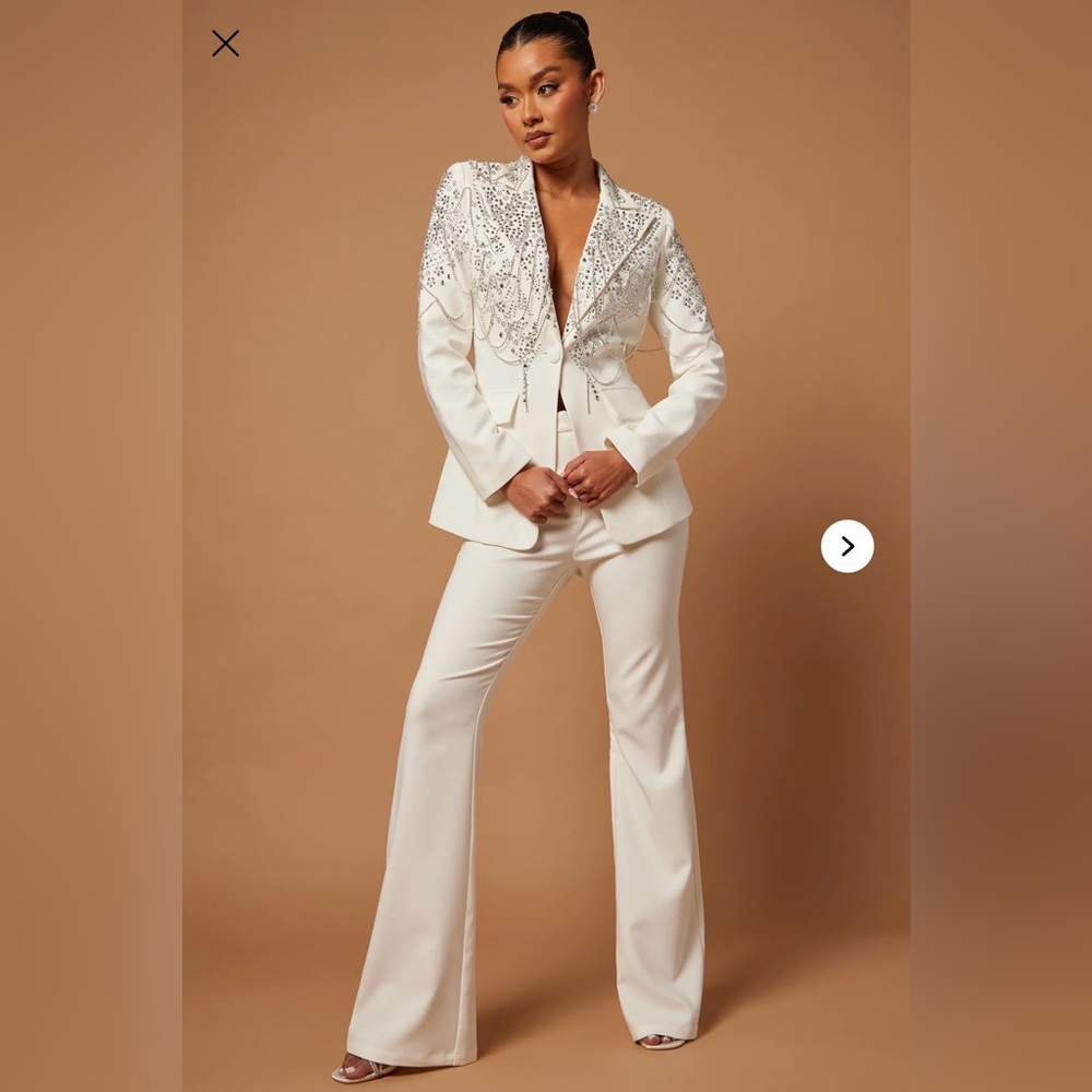 Juliette Embellished Blazer Suit Set - White - XL- NWT